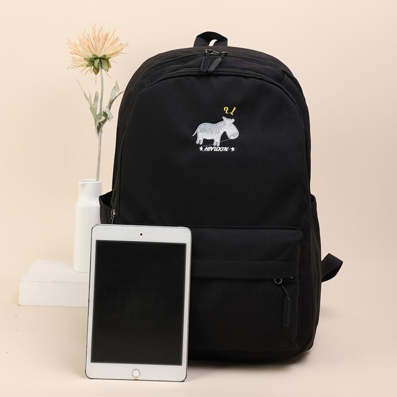 Embroidered Pony Pattern Backpack Thickened Large Capacity Student Backpack