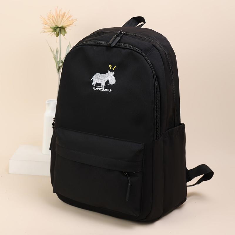 Embroidered Pony Pattern Backpack Thickened Large Capacity Student Backpack