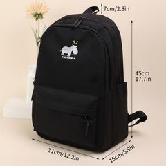 Embroidered Pony Pattern Backpack Thickened Large Capacity Student Backpack