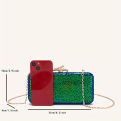 Sequin Glitter Metal Chain Handbag Elegant Cloth Frame Purse