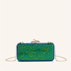 Sequin Glitter Metal Chain Handbag Elegant Cloth Frame Purse