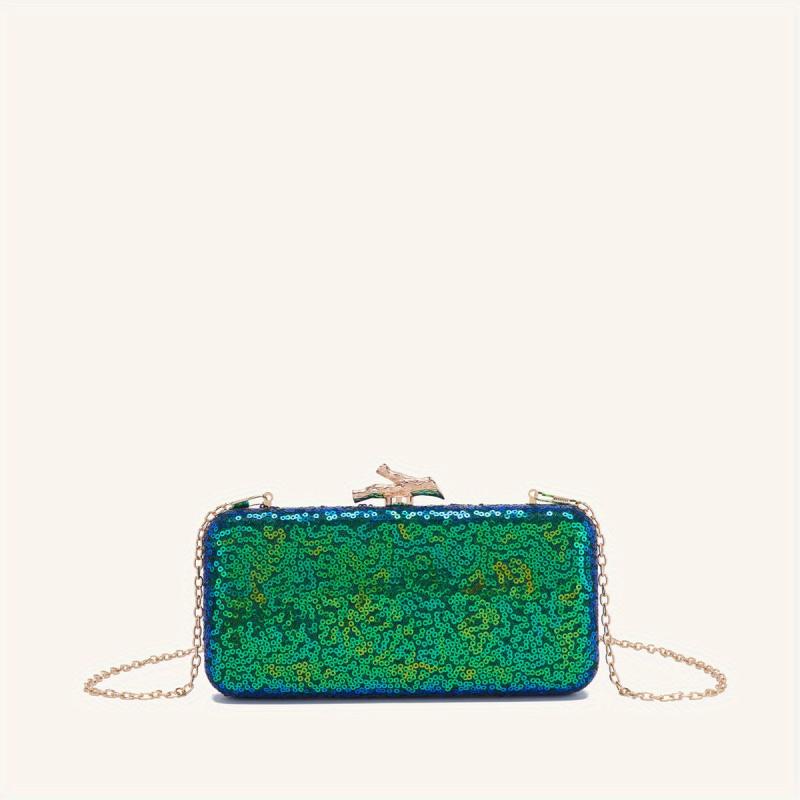 Sequin Glitter Metal Chain Handbag Elegant Cloth Frame Purse