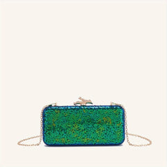Sequin Glitter Metal Chain Handbag Elegant Cloth Frame Purse