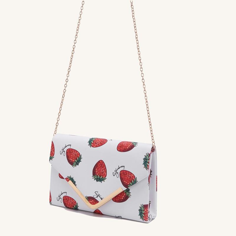 Strawberry Pattern Metal Chain Crossbody Bag PU Leather Envelope Bag