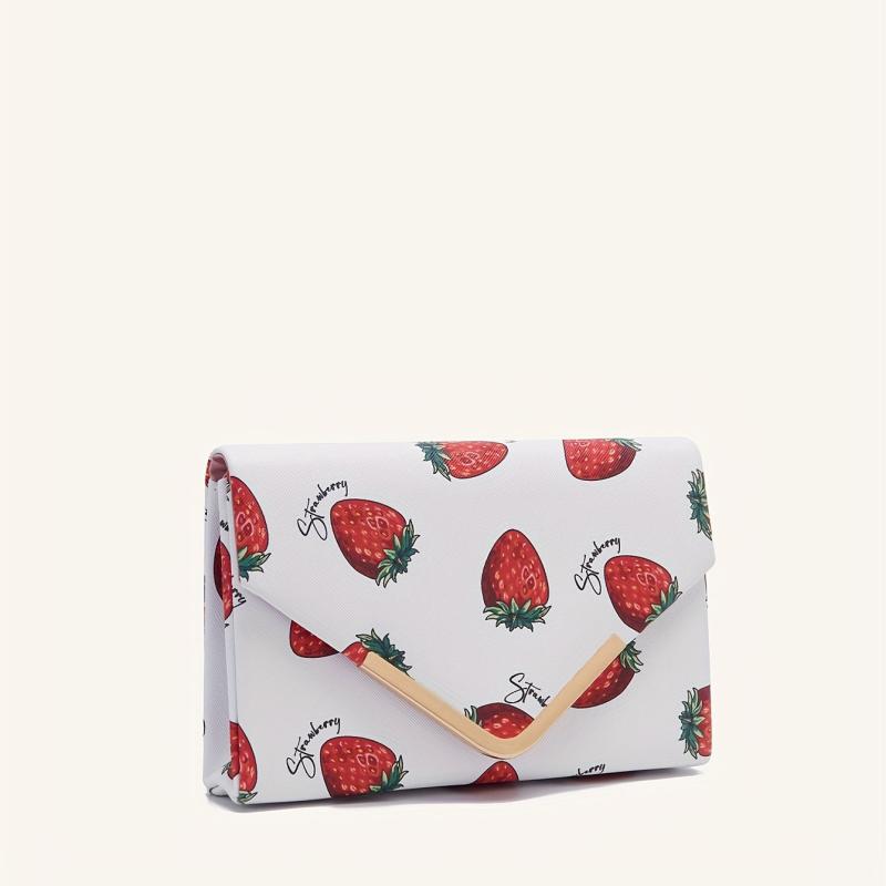 Strawberry Pattern Metal Chain Crossbody Bag PU Leather Envelope Bag