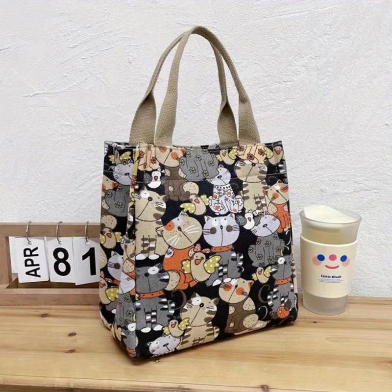 Anime Cat Pattern Tote Bag Canvas Handbag