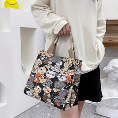 Anime Cat Pattern Tote Bag Canvas Handbag