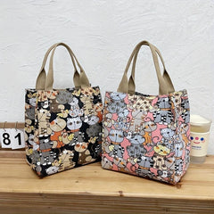 Anime Cat Pattern Tote Bag Canvas Handbag