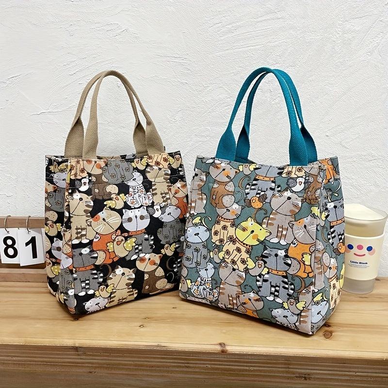 Anime Cat Pattern Tote Bag Canvas Handbag