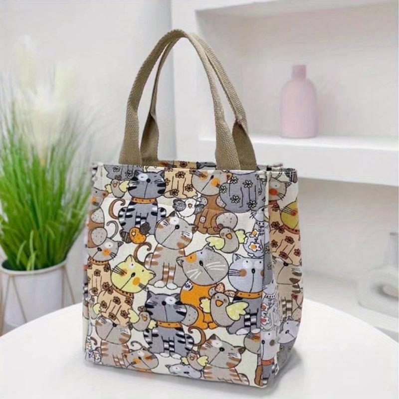 Anime Cat Pattern Tote Bag Canvas Handbag