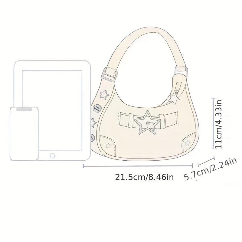 Y2K Denim Underarm Bag Star & Studded Decor Handbags