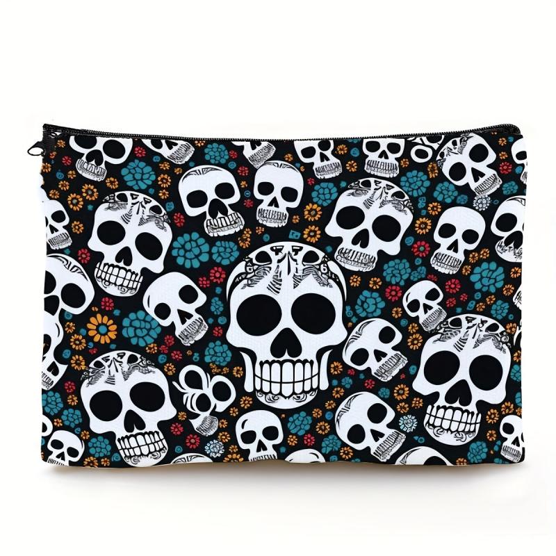 Gothic Floral Skulls Mini Accessory Pouch Cosmetic Bag Makeup Travel Toiletry