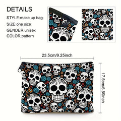 Gothic Floral Skulls Mini Accessory Pouch Cosmetic Bag Makeup Travel Toiletry