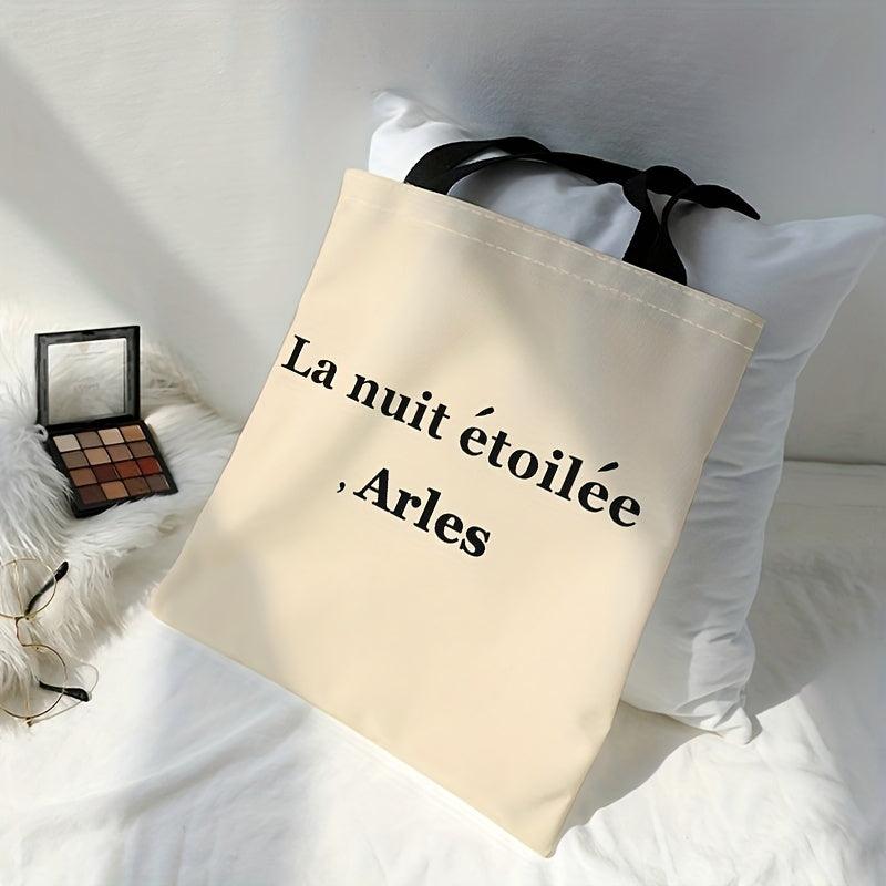 Letter Graphic Canvas Tote Bag Large Capacity Shoulder Bag
