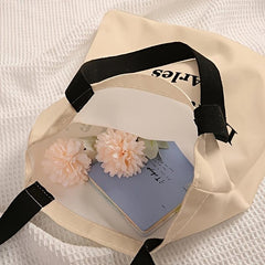 Letter Graphic Canvas Tote Bag Large Capacity Shoulder Bag