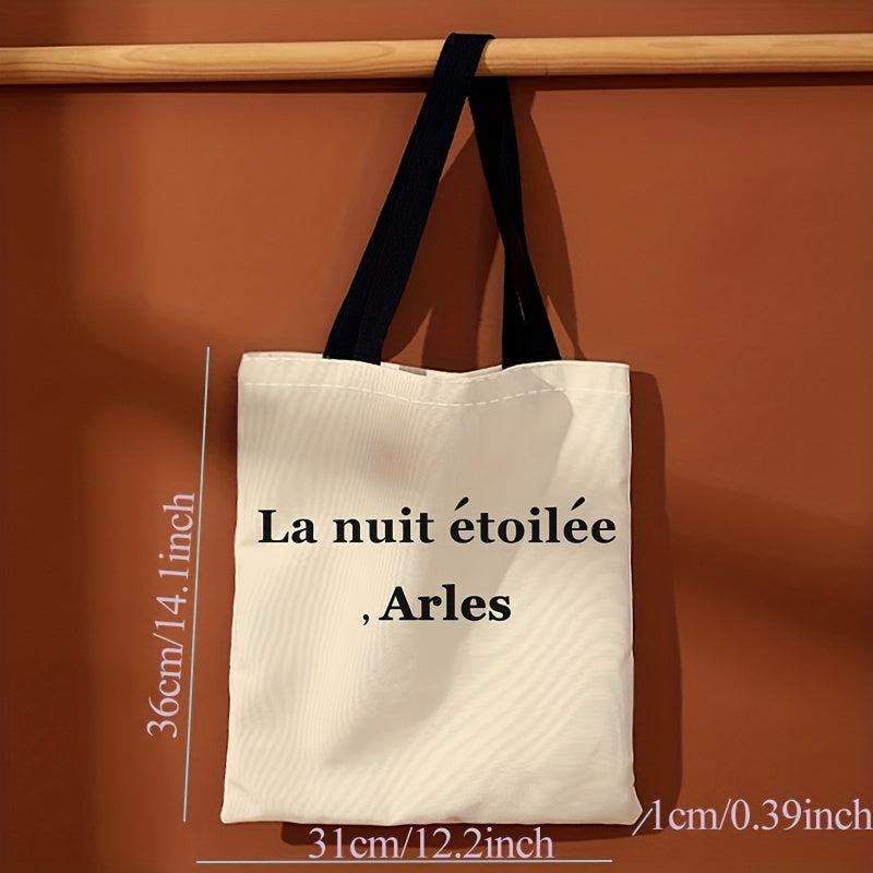 Letter Graphic Canvas Tote Bag Large Capacity Shoulder Bag