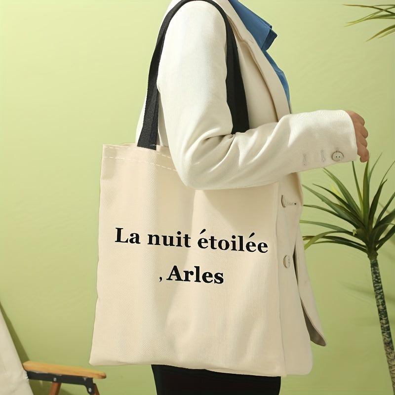 Letter Graphic Canvas Tote Bag Large Capacity Shoulder Bag