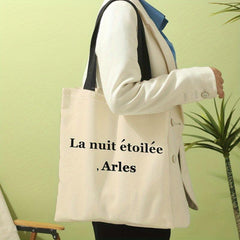 Letter Graphic Canvas Tote Bag Large Capacity Shoulder Bag