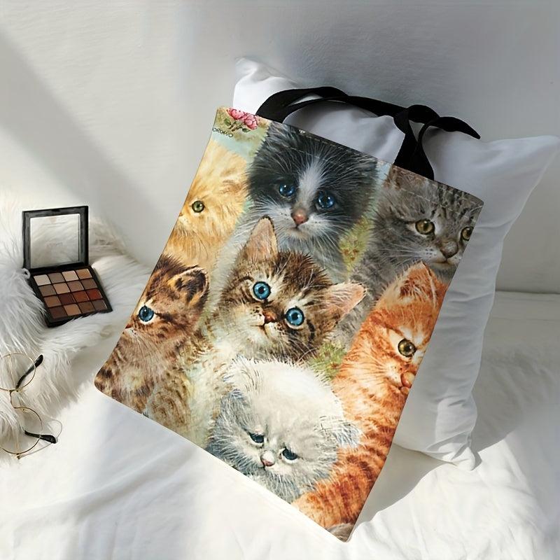 Cats Painting Canvas Tote Bag Large Capacity Shoulder Bag For Travel & Work