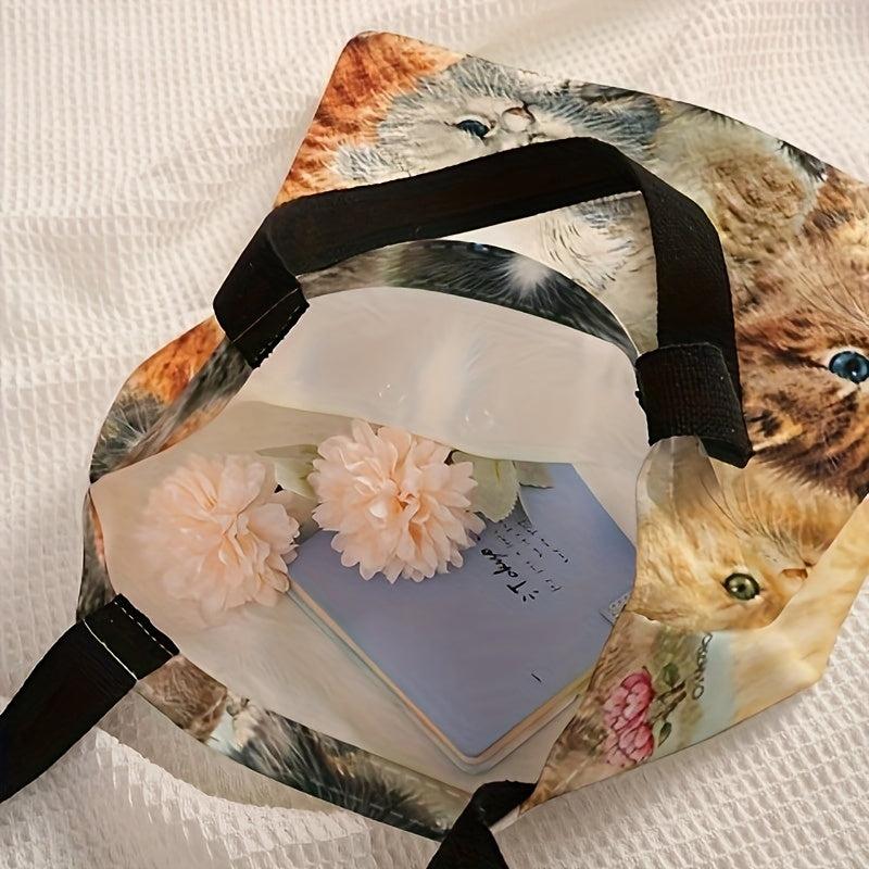 Cats Painting Canvas Tote Bag Large Capacity Shoulder Bag For Travel & Work