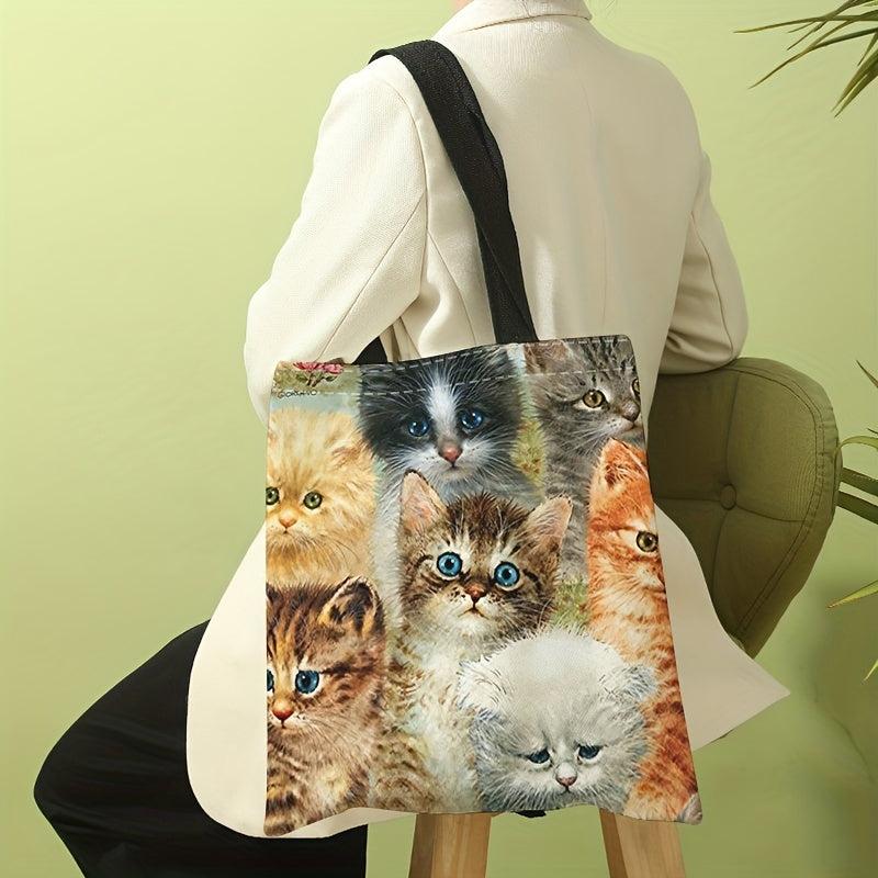 Cats Painting Canvas Tote Bag Large Capacity Shoulder Bag For Travel & Work