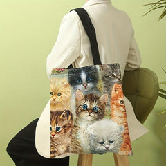 Cats Painting Canvas Tote Bag Large Capacity Shoulder Bag For Travel & Work
