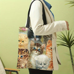 Cats Painting Canvas Tote Bag Large Capacity Shoulder Bag For Travel & Work