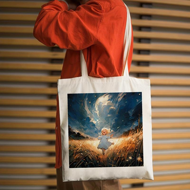 Little Girl Pattern Canvas Bag Large Capacity Anime Shoulder Bag