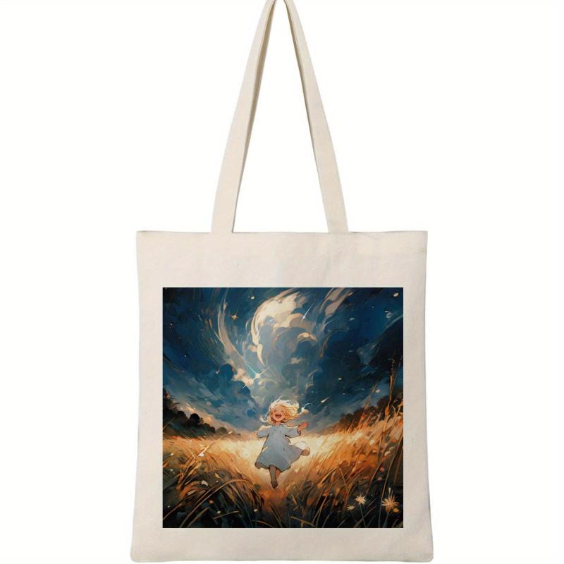 Little Girl Pattern Canvas Bag Large Capacity Anime Shoulder Bag