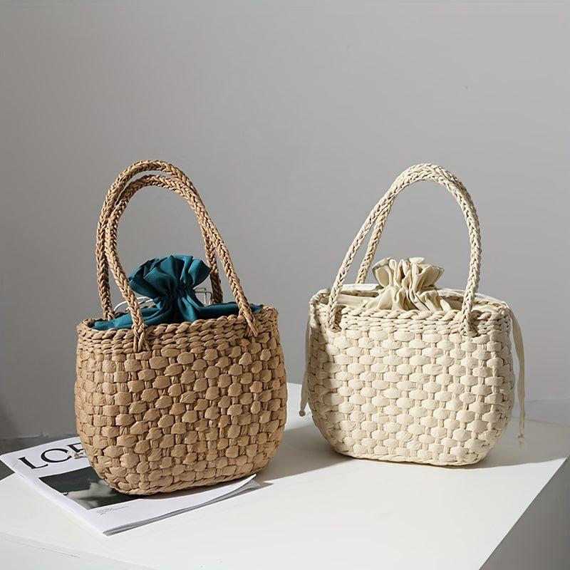Minimalist Stra Satchel Bag Woven Drawstring Insert Pouch Travel