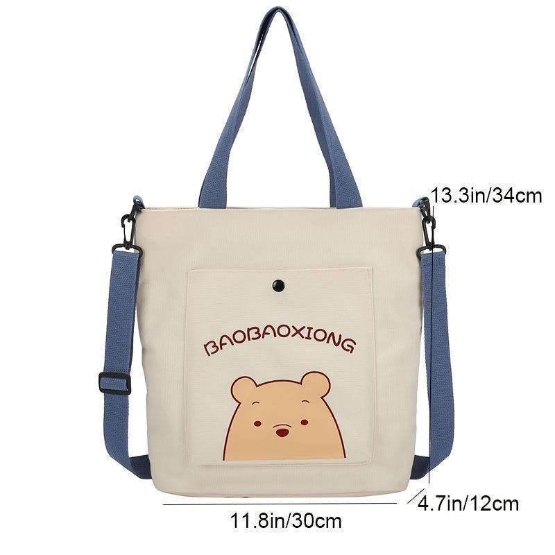 Cartoon Pattern Canvas Bag Fashionable Shoulder Bag Handbag With Strap