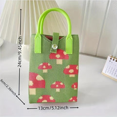 Mushroom Graphic Crochet Mini Colorblock Knitted Handbag
