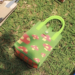 Mushroom Graphic Crochet Mini Colorblock Knitted Handbag
