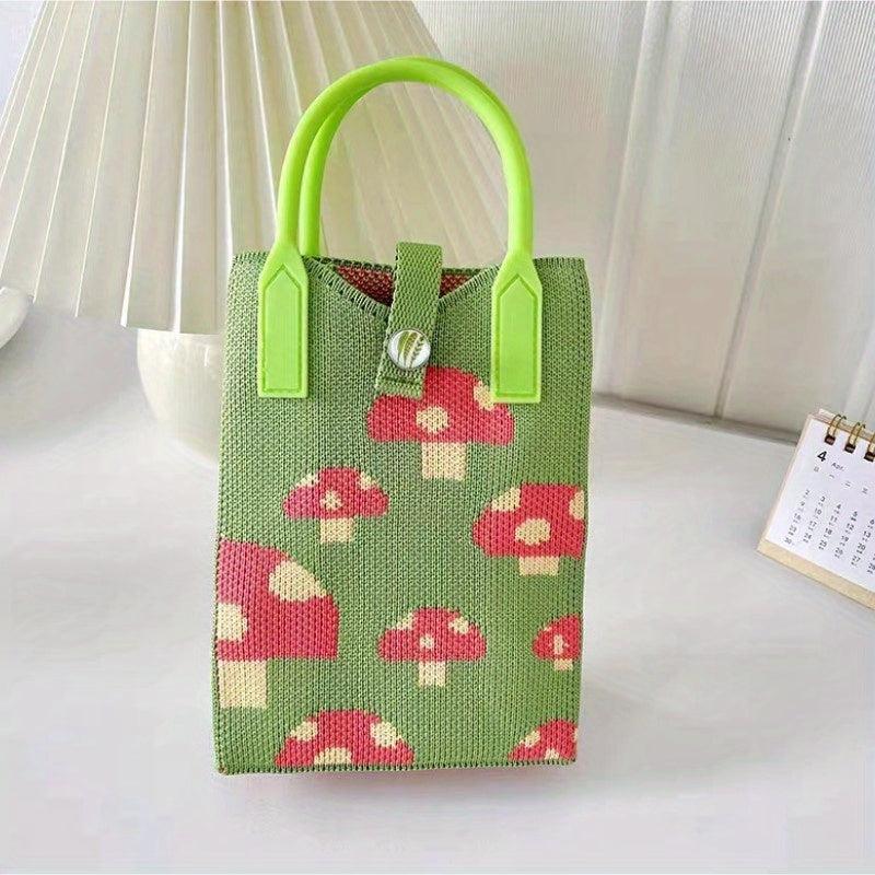 Mushroom Graphic Crochet Mini Colorblock Knitted Handbag