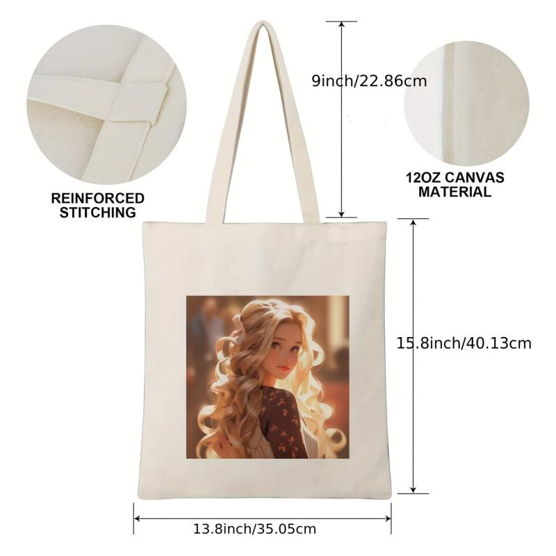 Blonde Girl Print Canvas Shopping Bag Large Capacity Shoulder Bag