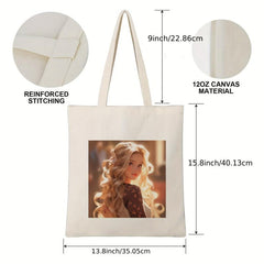 Blonde Girl Print Canvas Shopping Bag Large Capacity Shoulder Bag