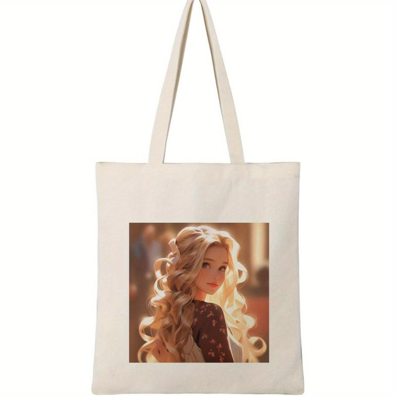Blonde Girl Print Canvas Shopping Bag Large Capacity Shoulder Bag