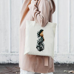 Mermaid Pattern Canvas Shoulder Bag Reusable Shopping Grocery Bag