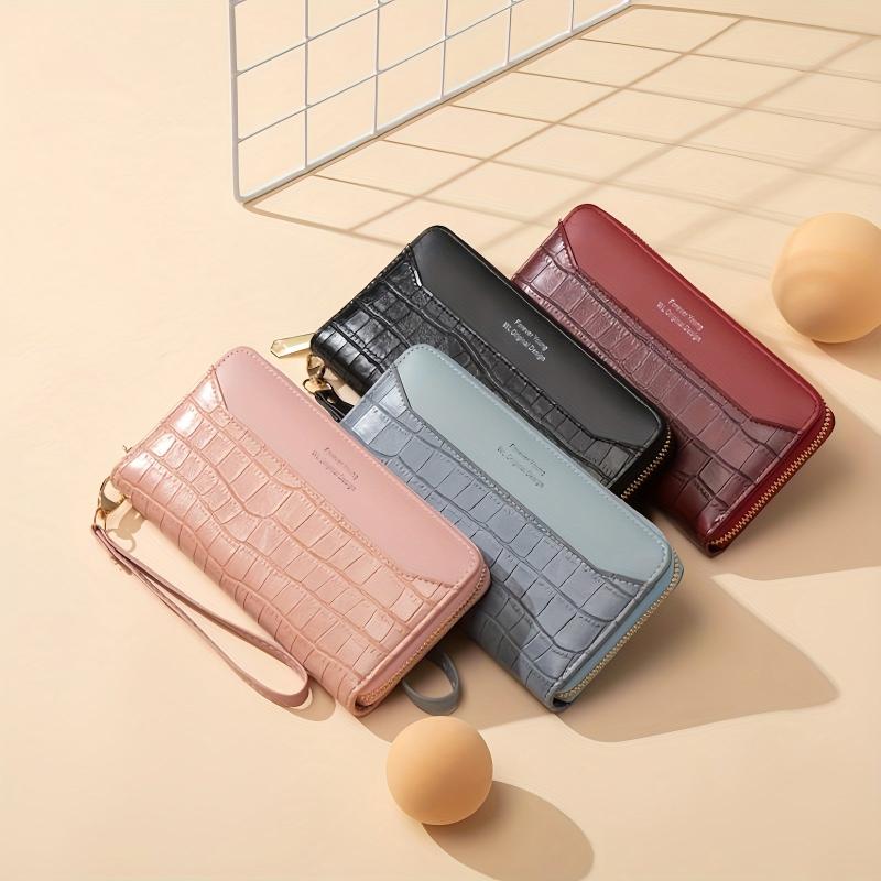 Crocodile Pattern Long Clutch Faux Leather Textured Long Wallet