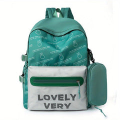 Letter Pattern Printed Backpack with Pen Bag Large Capacity Travel Backpack