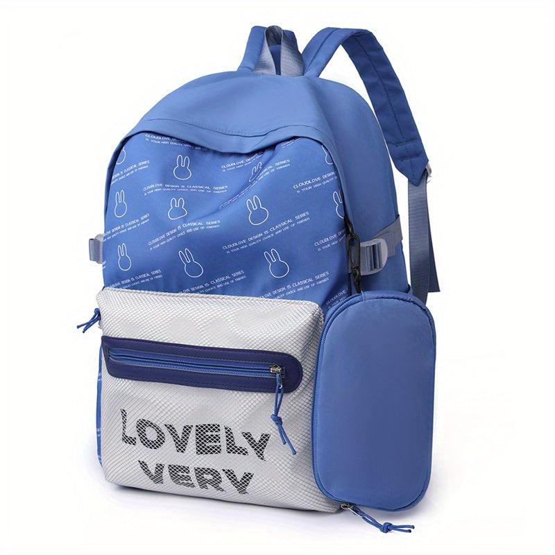 Letter Pattern Printed Backpack with Pen Bag Large Capacity Travel Backpack