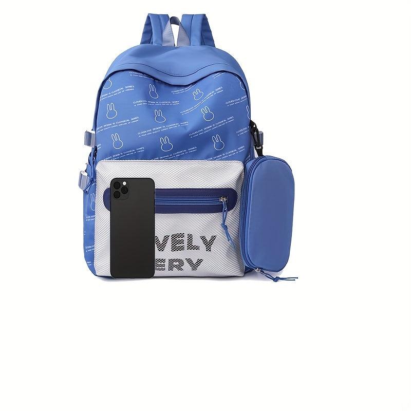Letter Pattern Printed Backpack with Pen Bag Large Capacity Travel Backpack
