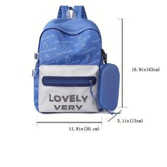 Letter Pattern Printed Backpack with Pen Bag Large Capacity Travel Backpack
