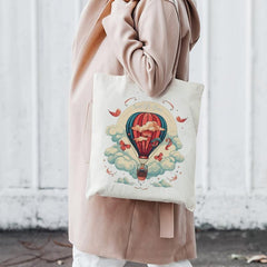 Hot Air Balloon Pattern Canvas Shoulder Bag Lightweight All Match Shopping Bag