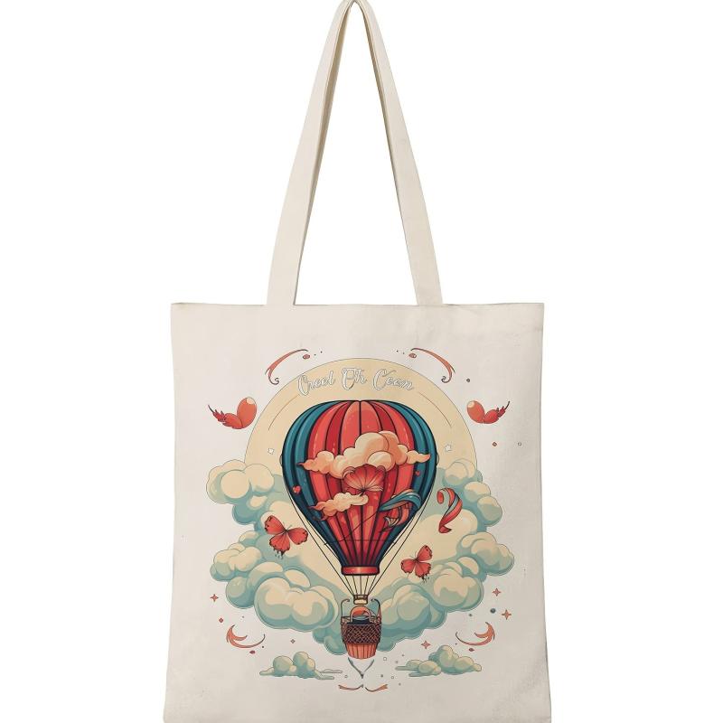 Hot Air Balloon Pattern Canvas Shoulder Bag Lightweight All Match Shopping Bag