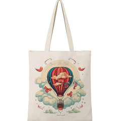 Hot Air Balloon Pattern Canvas Shoulder Bag Lightweight All Match Shopping Bag