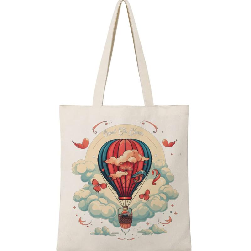 Hot Air Balloon Pattern Canvas Shoulder Bag Lightweight All Match Shopping Bag