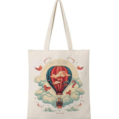 Hot Air Balloon Pattern Canvas Shoulder Bag Lightweight All Match Shopping Bag