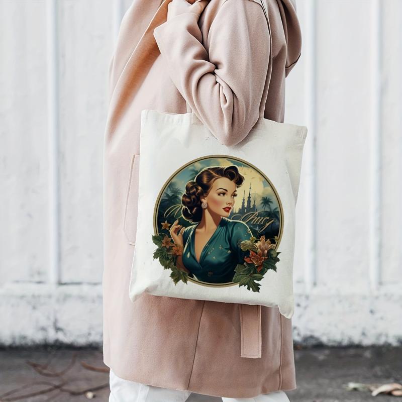 Vintage Women Pattern Canvas Shoulder Bag Lightweight All Match Shopping Bag