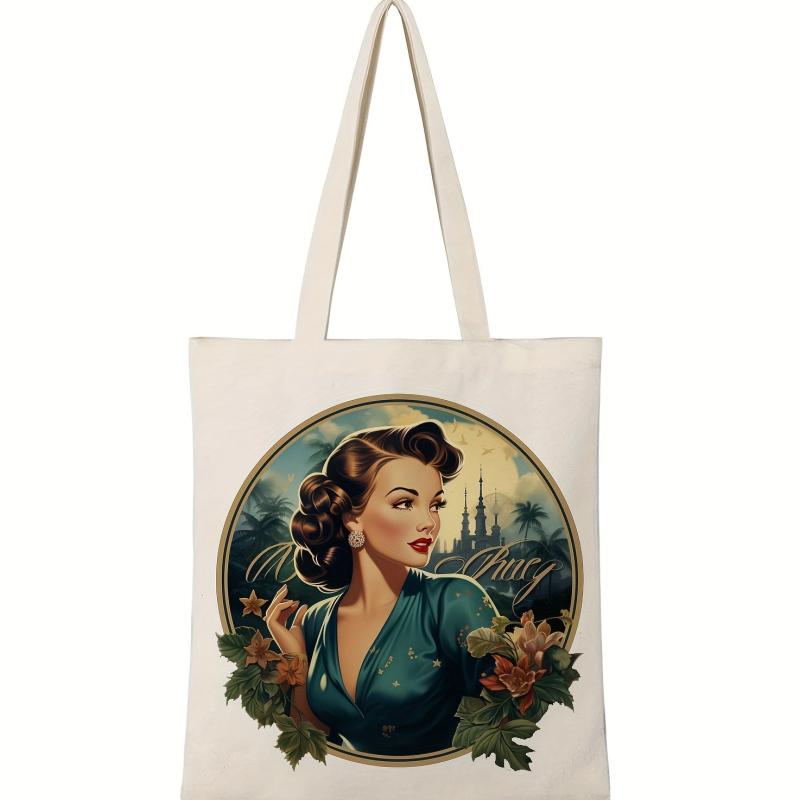Vintage Women Pattern Canvas Shoulder Bag Lightweight All Match Shopping Bag